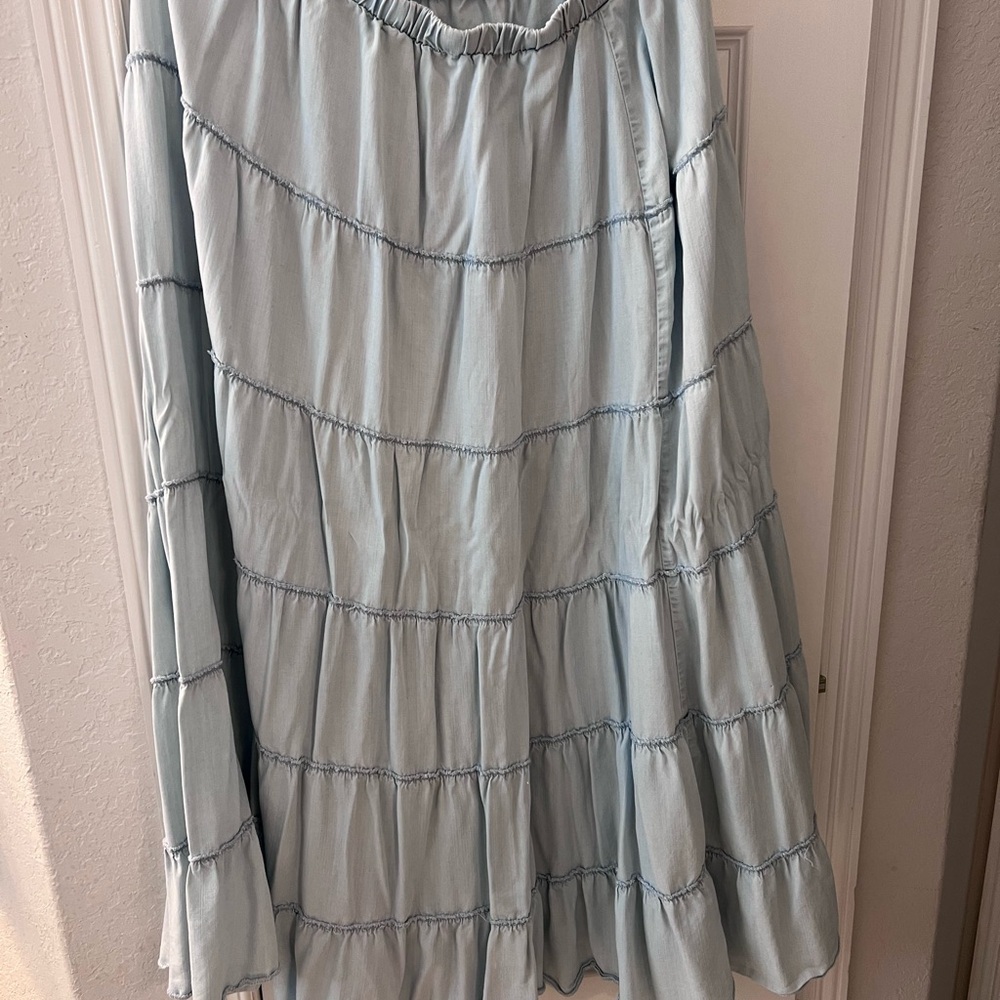 Reba Sky Blue A-Line Tiered Skirt